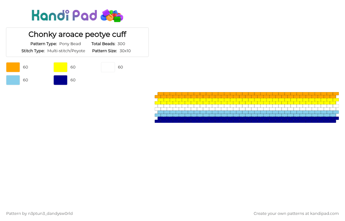Chonky aroace peotye cuff - Pony Bead Pattern by n3ptun3_dandysw0rld on Kandi Pad - light blue, orange, purple, yellow