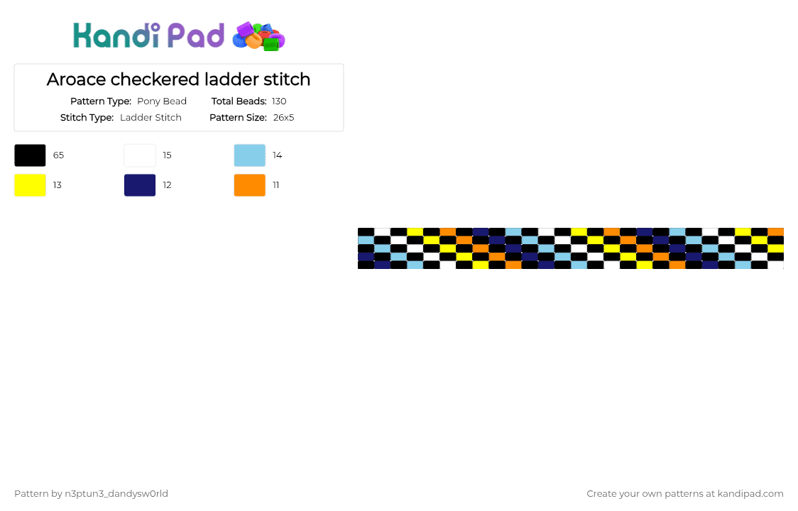 Aroace checkered ladder stitch - Pony Bead Pattern by n3ptun3_dandysw0rld on Kandi Pad - black, light blue, purple, yellow