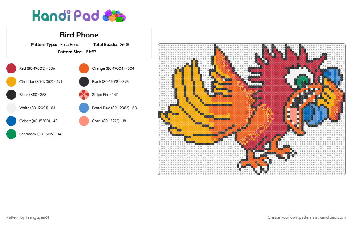 Bird Phone - Fuse Bead Pattern by lisanguyen61 on Kandi Pad - orange, red