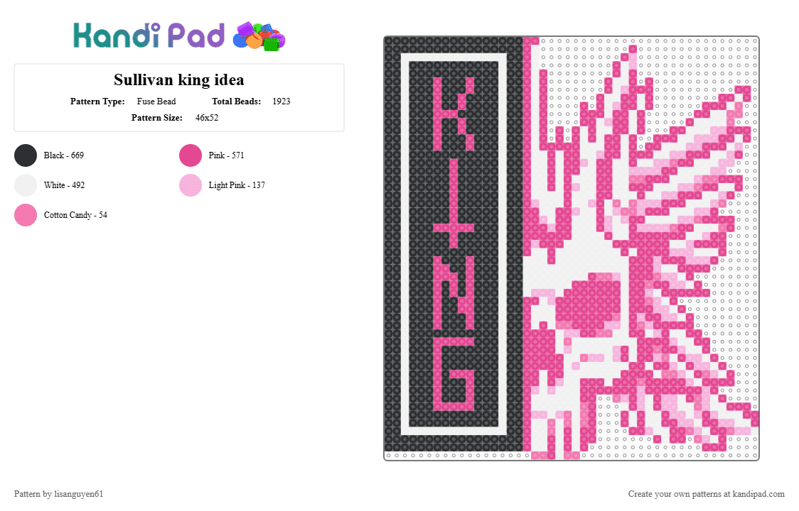 Sullivan king idea - Fuse Bead Pattern by lisanguyen61 on Kandi Pad - pink, white