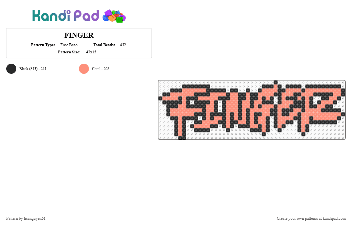 FINGER - Fuse Bead Pattern by lisanguyen61 on Kandi Pad - black,orange