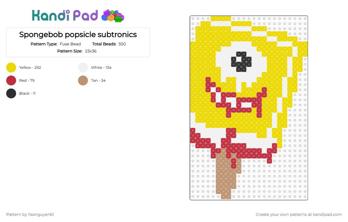 Spongebob popsicle subtronics - Fuse Bead Pattern by lisanguyen61 on Kandi Pad - yellow