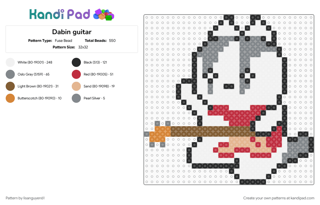 Dabin guitar - Fuse Bead Pattern by lisanguyen61 on Kandi Pad - gray, red, white