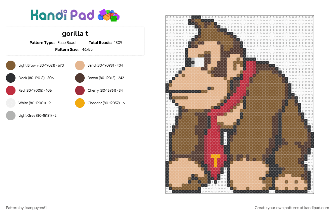 gorilla t - Fuse Bead Pattern by lisanguyen61 on Kandi Pad - beige, tan