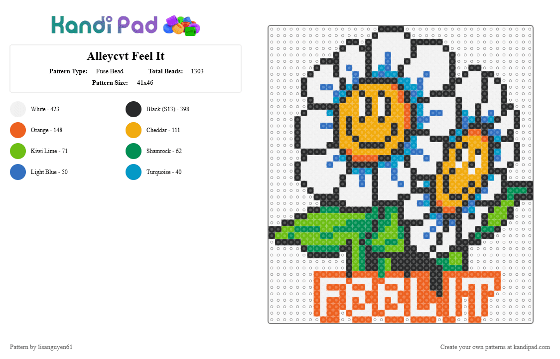 Alleycvt Feel It - Fuse Bead Pattern by lisanguyen61 on Kandi Pad - white,orange,green