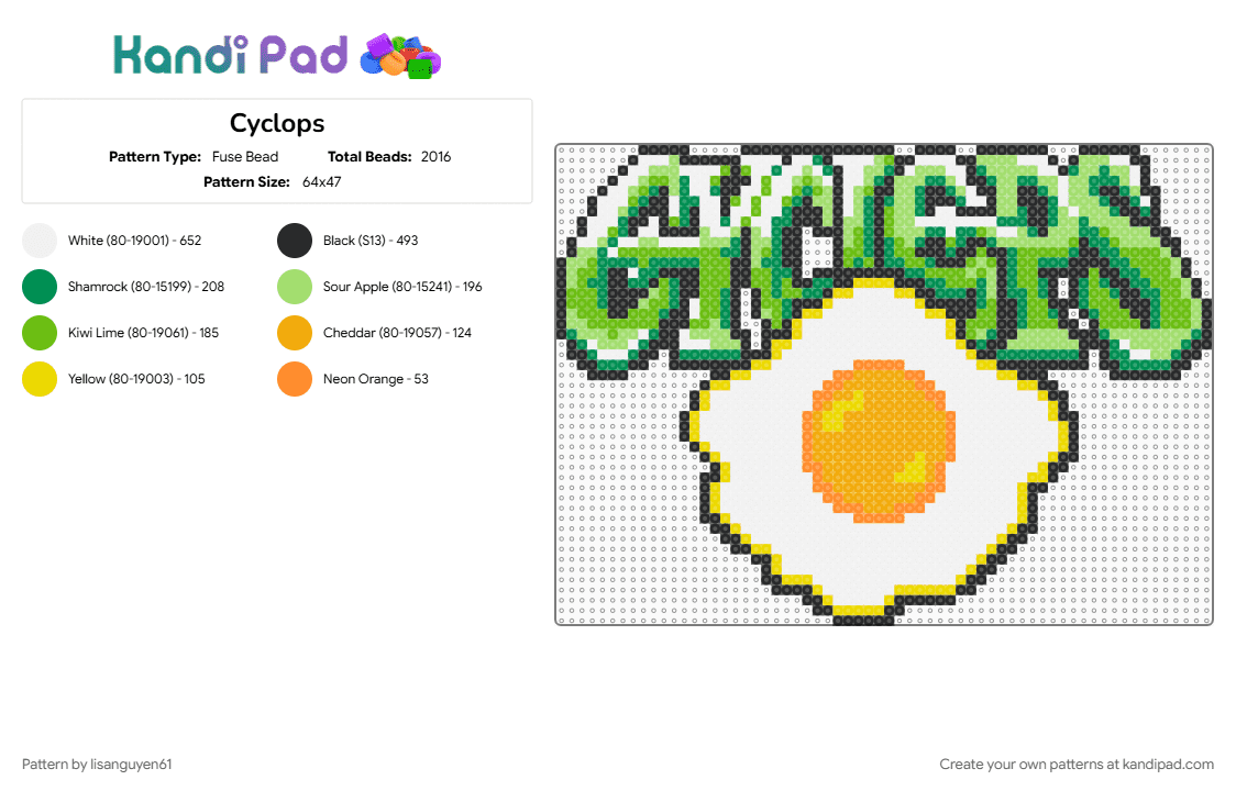 Cyclops - Fuse Bead Pattern by lisanguyen61 on Kandi Pad - green
