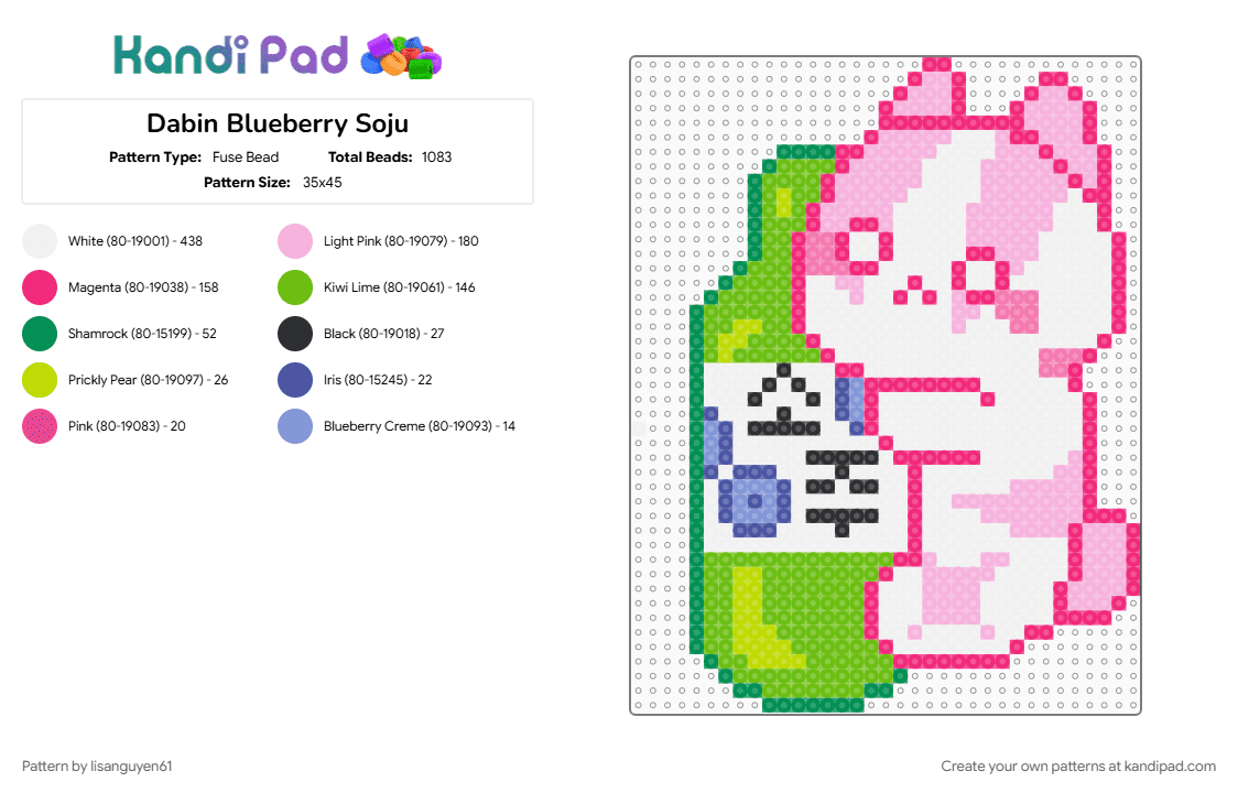 Dabin Blueberry Soju - Fuse Bead Pattern by lisanguyen61 on Kandi Pad - green, pink