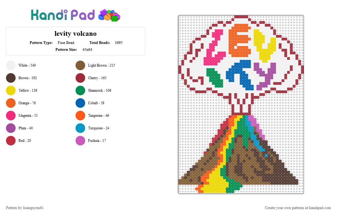 levity volcano - Fuse Bead Pattern by lisanguyen61 on Kandi Pad - levity,volcano,edm,music,orange,brown,colorful