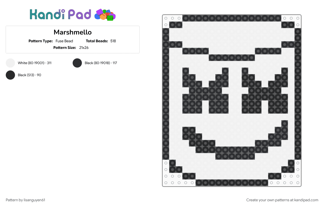 Marshmello - Fuse Bead Pattern by lisanguyen61 on Kandi Pad - black, white