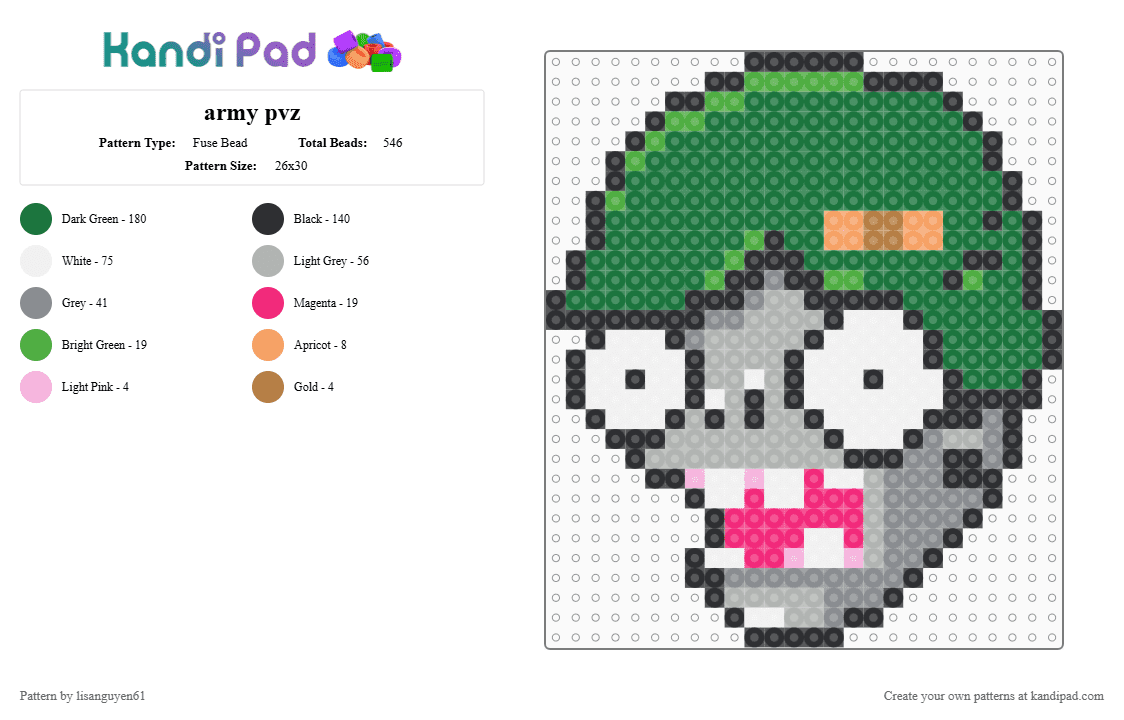 army pvz - Fuse Bead Pattern by lisanguyen61 on Kandi Pad - plants vs zombies,zombie,gaming,video game,halloween,spooky,beige,green
