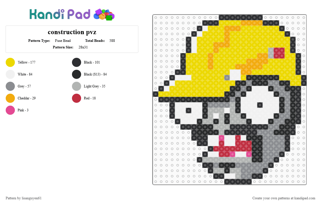 construction pvz - Fuse Bead Pattern by lisanguyen61 on Kandi Pad - plants vs zombies,gaming,video game,yellow,gray