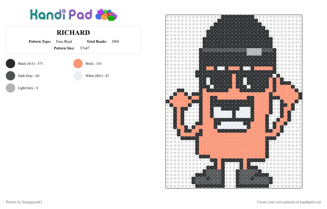 RICHARD - Fuse Bead Pattern by lisanguyen61 on Kandi Pad - black, orange