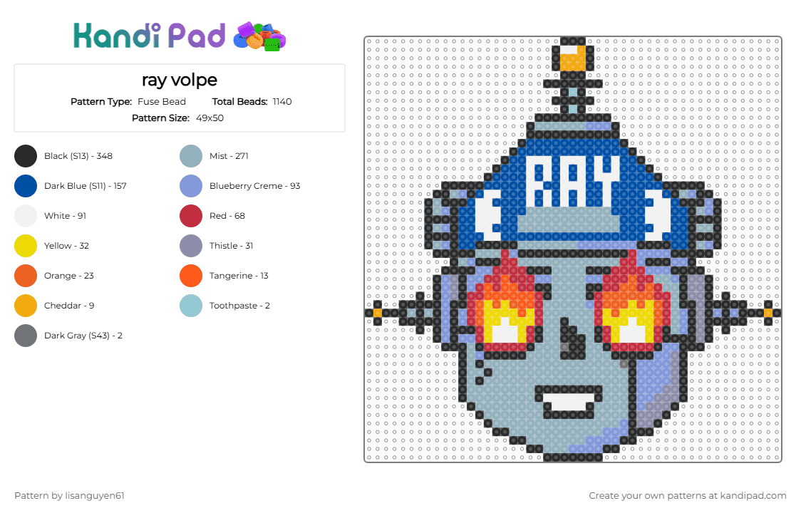 ray volpe - Fuse Bead Pattern by lisanguyen61 on Kandi Pad - ray volpe,volpetron,dj,music,edm,light blue,blue