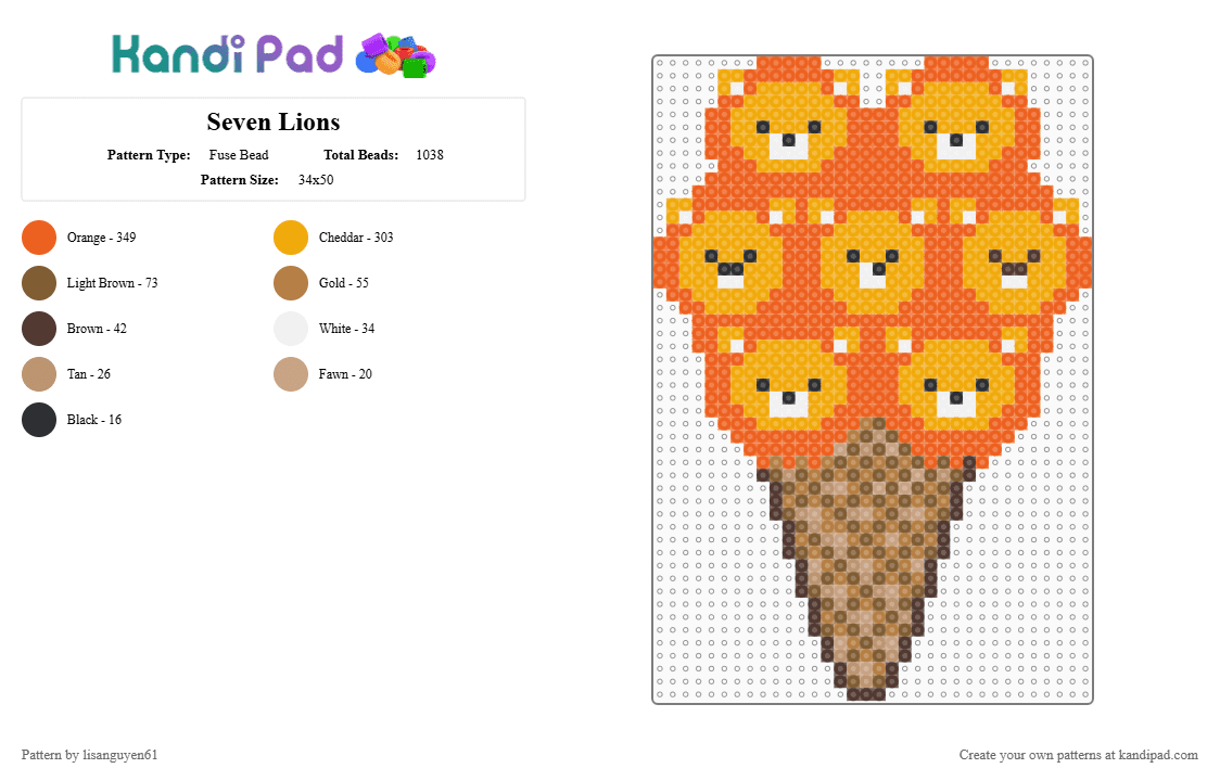 Seven Lions - Fuse Bead Pattern by lisanguyen61 on Kandi Pad - orange
