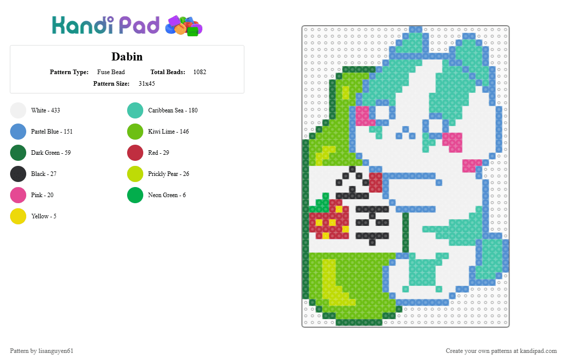 Dabin - Fuse Bead Pattern by lisanguyen61 on Kandi Pad - green, light blue, teal, white