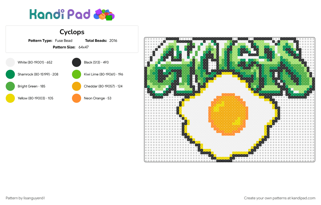 Cyclops - Fuse Bead Pattern by lisanguyen61 on Kandi Pad - green