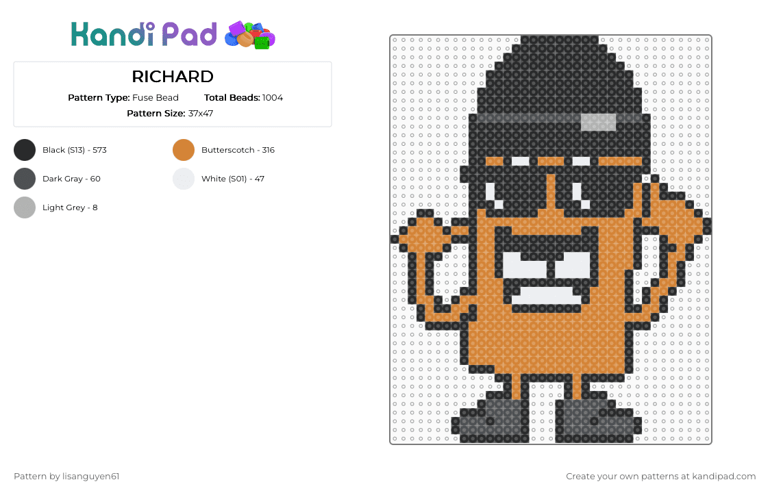RICHARD - Fuse Bead Pattern by lisanguyen61 on Kandi Pad - black,orange