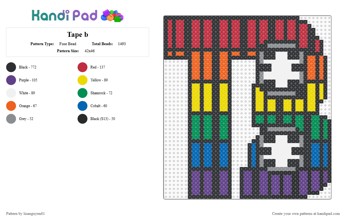 Tape b - Fuse Bead Pattern by lisanguyen61 on Kandi Pad - black,red,yellow,purple