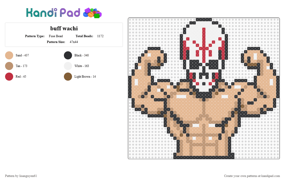 buff wachi - Fuse Bead Pattern by lisanguyen61 on Kandi Pad - kai wachi,muscles,dj,edm,dubstep,music,beige