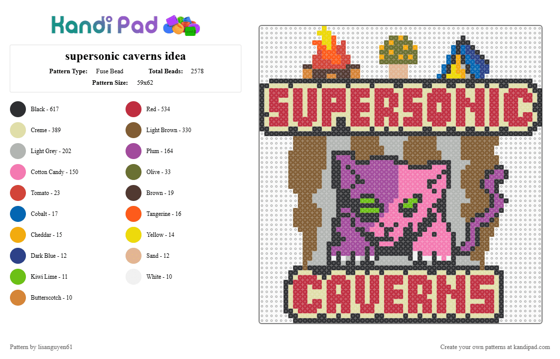 supersonic caverns idea - Fuse Bead Pattern by lisanguyen61 on Kandi Pad - pink,red,yellow,tan,colorful