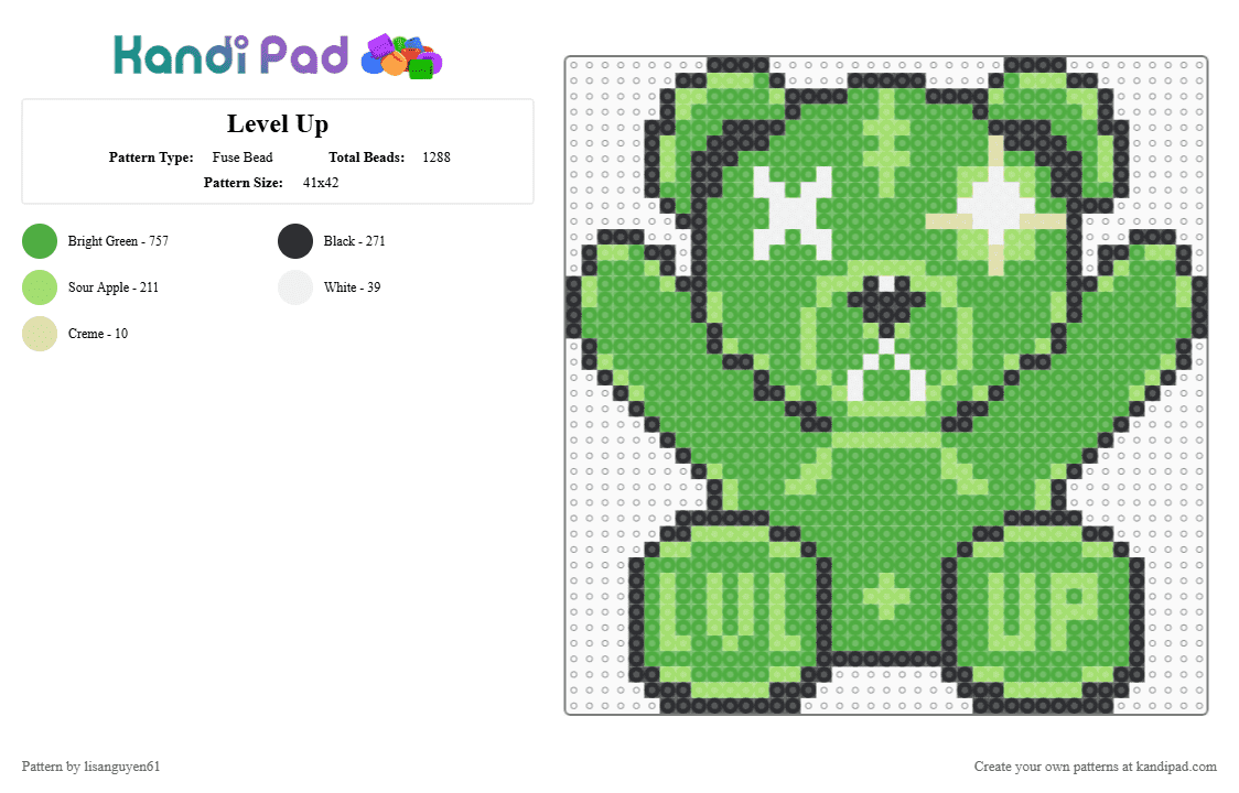 Level Up - Fuse Bead Pattern by lisanguyen61 on Kandi Pad - green