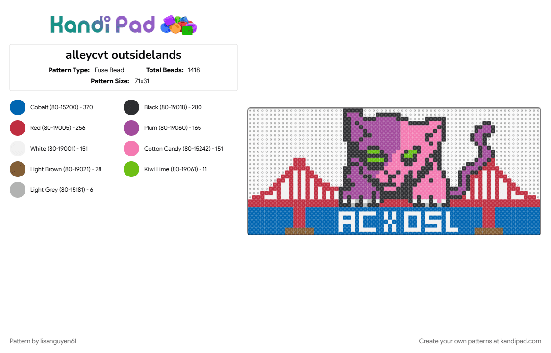 alleycvt outsidelands - Fuse Bead Pattern by lisanguyen61 on Kandi Pad - blue, pink, red
