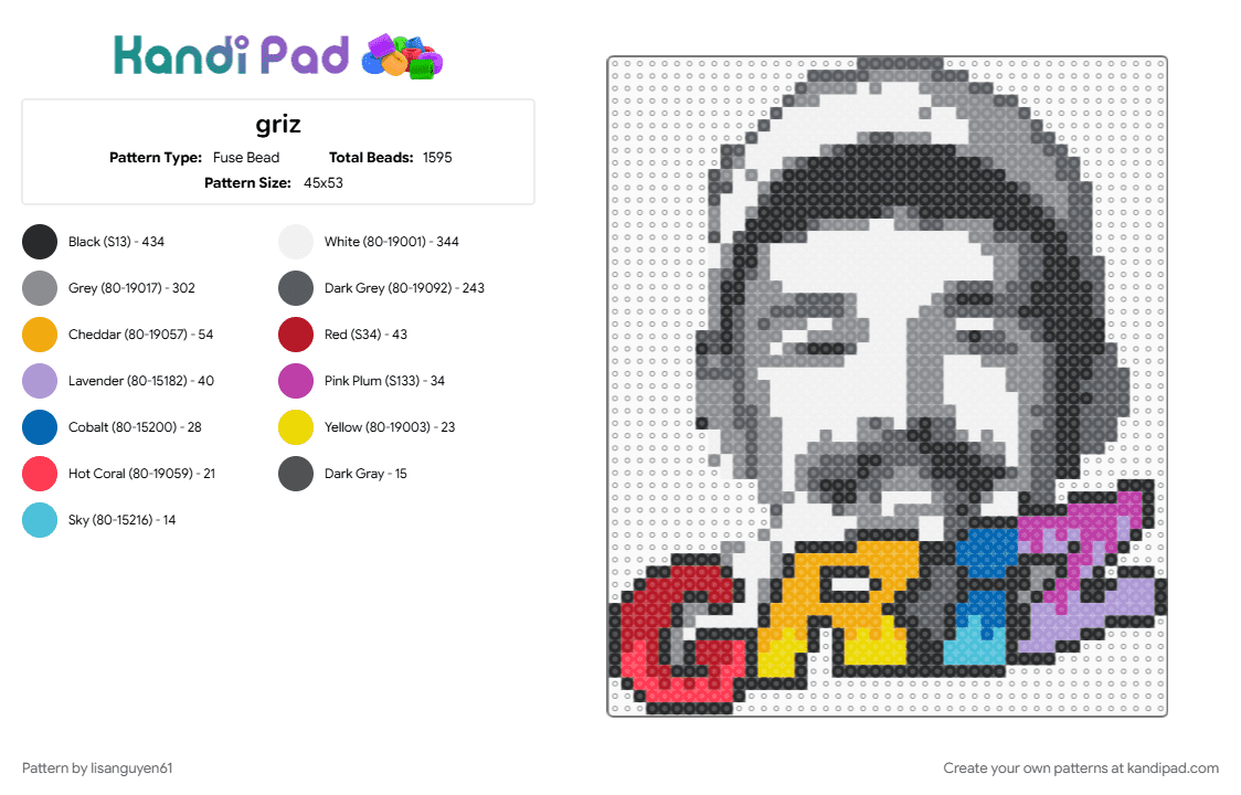 griz - Fuse Bead Pattern by lisanguyen61 on Kandi Pad - gray