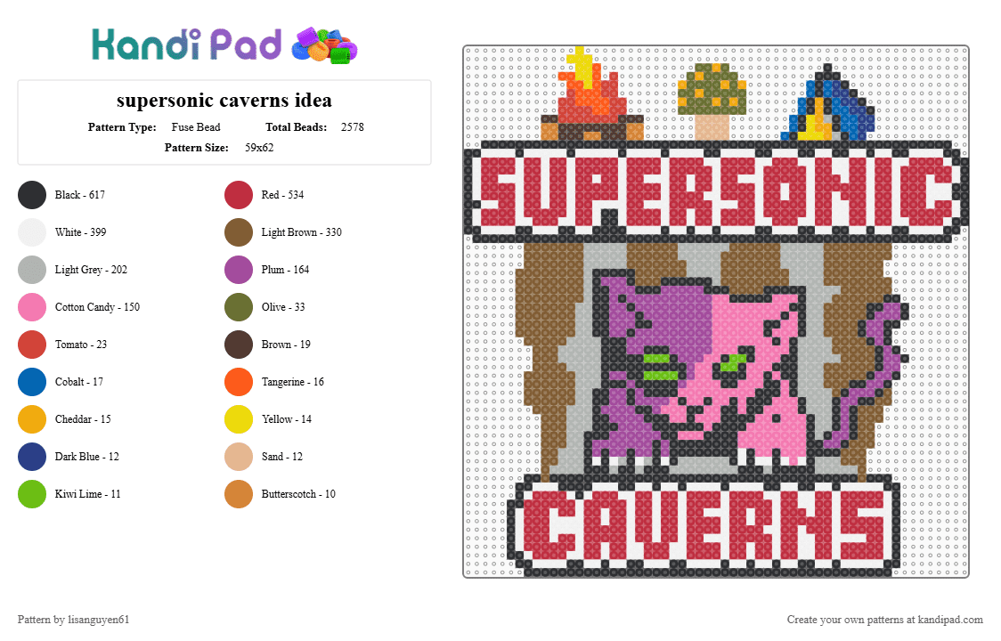 supersonic caverns idea - Fuse Bead Pattern by lisanguyen61 on Kandi Pad - alleycvt,pink,beige,red,tan