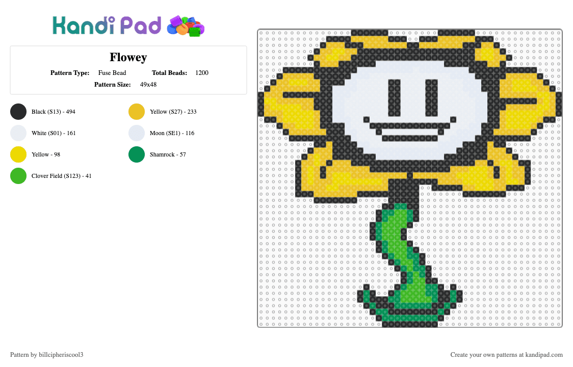 Flowey - Fuse Bead Pattern by billcipheriscool3 on Kandi Pad - yellow,flowey,undertale
