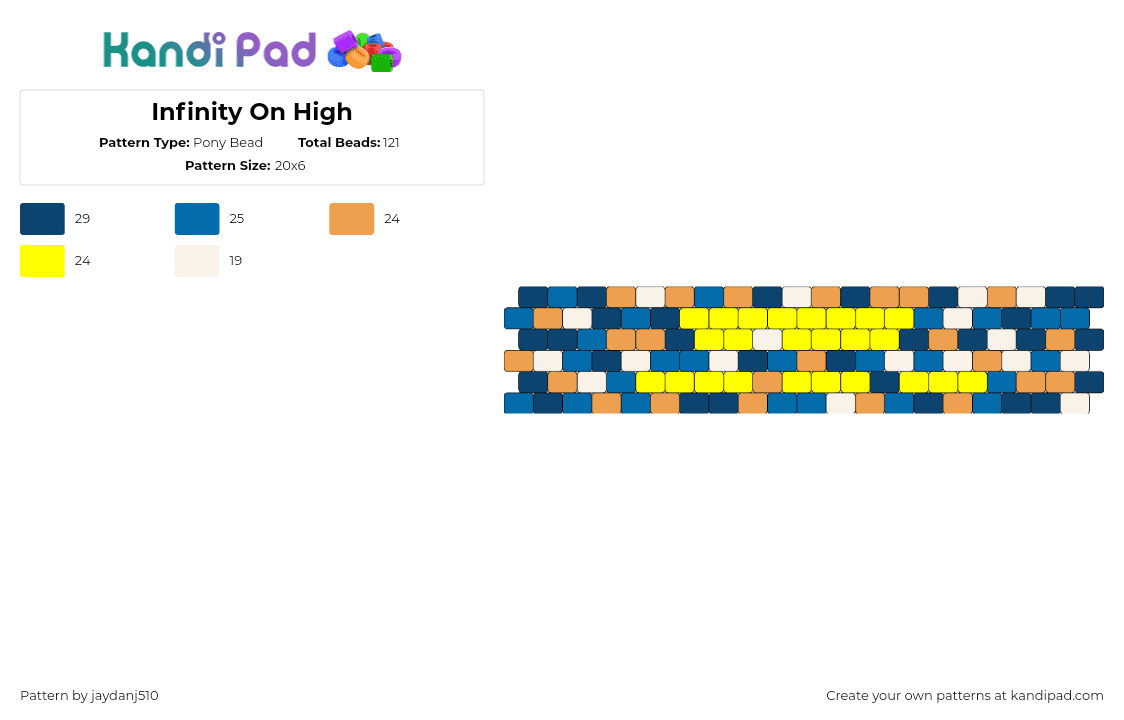 Infinity On High - Pony Bead Pattern by jaydanj510 on Kandi Pad - infinity on high,fall out boy,album,music,band,colorful,cuff,yellow,orange,blue