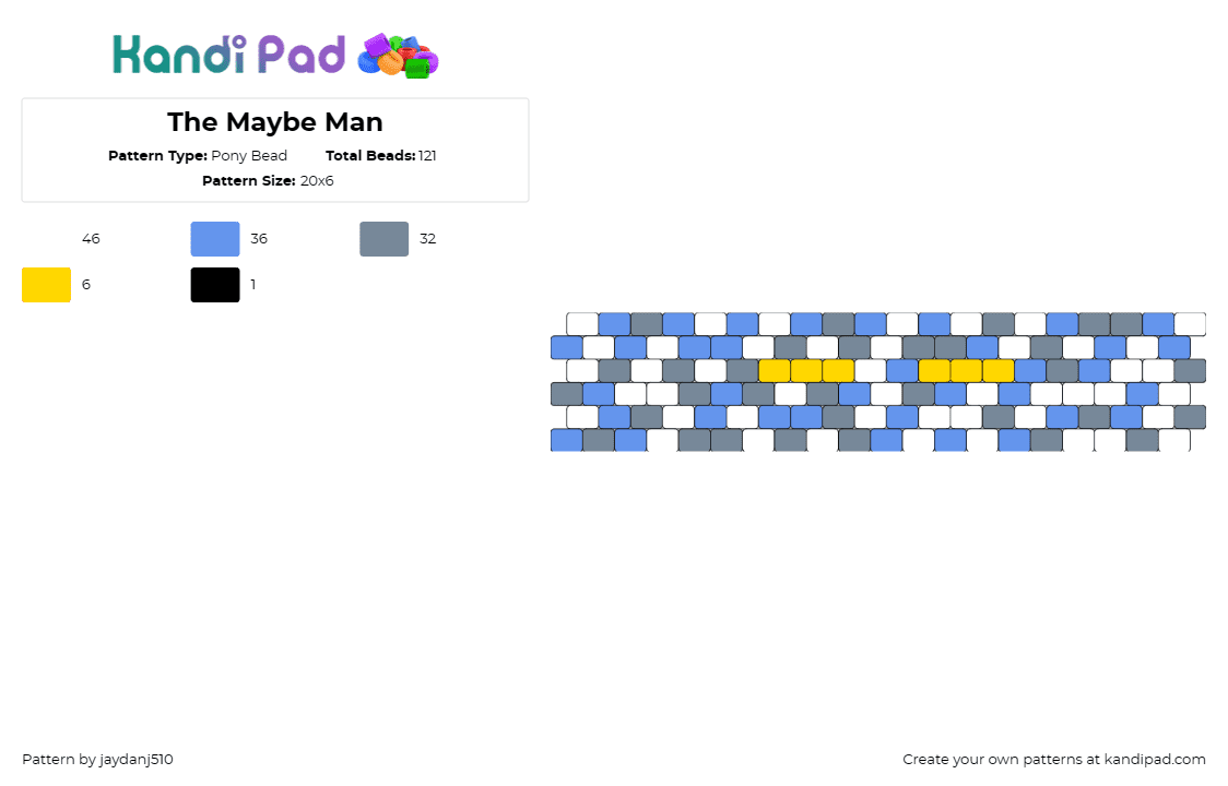 The Maybe Man - Pony Bead Pattern by jaydanj510 on Kandi Pad - maybe man,ajr,album,band,music,cuff,yellow,blue,gray