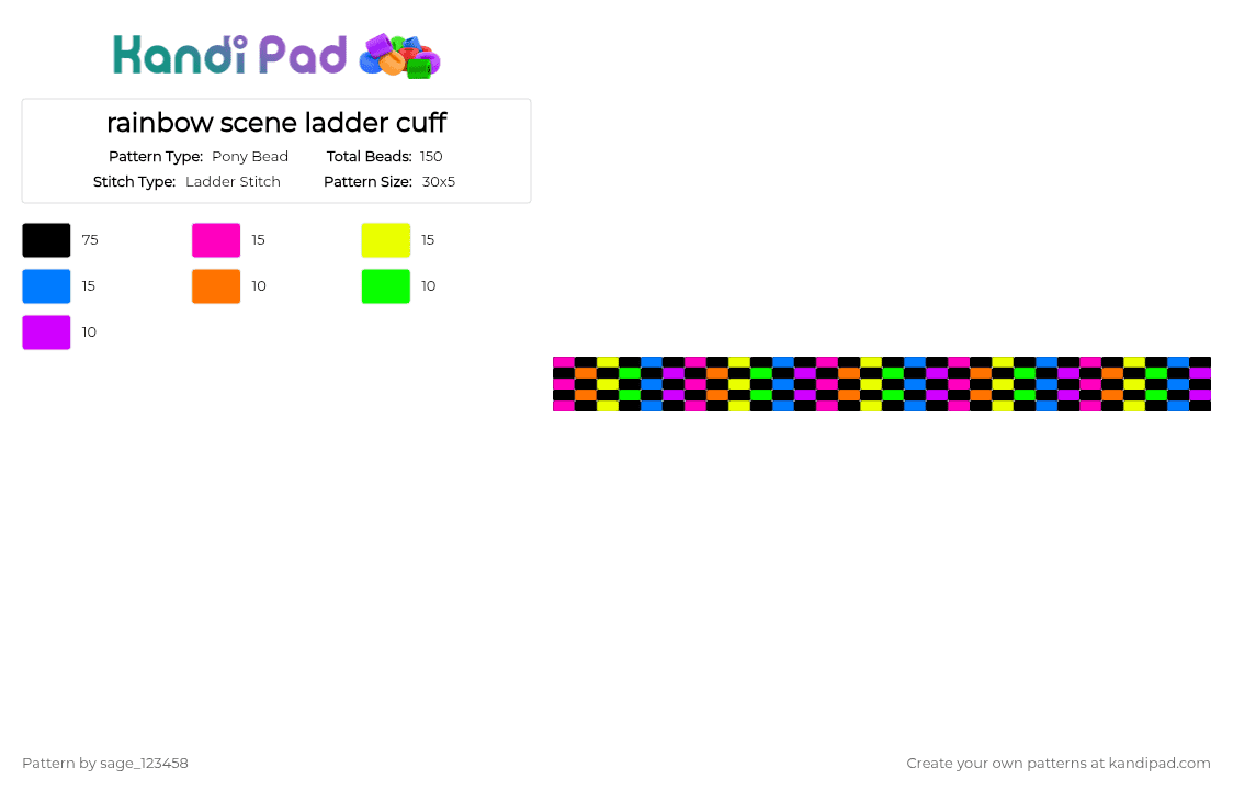 rainbow scene ladder cuff - Pony Bead Pattern by sage_123458 on Kandi Pad - black,pink,yellow,blue