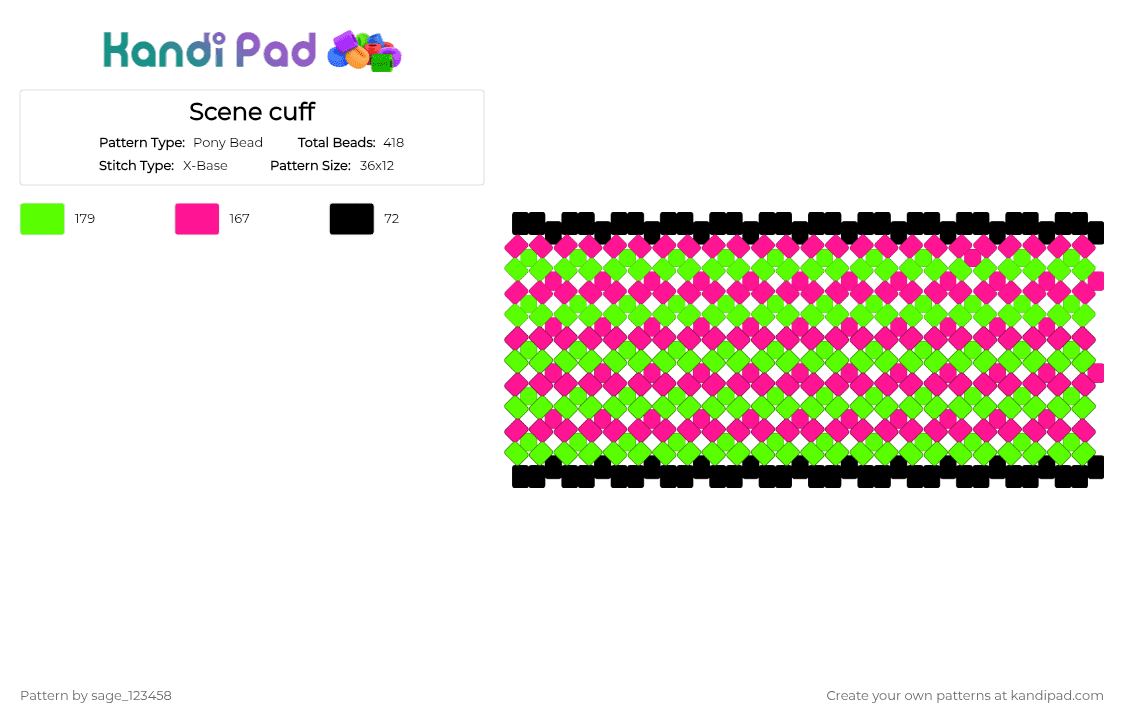 Scene cuff - Pony Bead Pattern by sage_123458 on Kandi Pad - pink,green