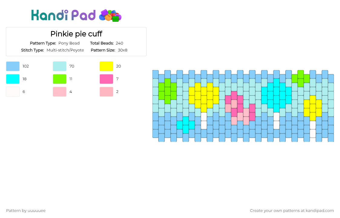 Pinkie pie cuff - Pony Bead Pattern by uuuuuee on Kandi Pad - light blue
