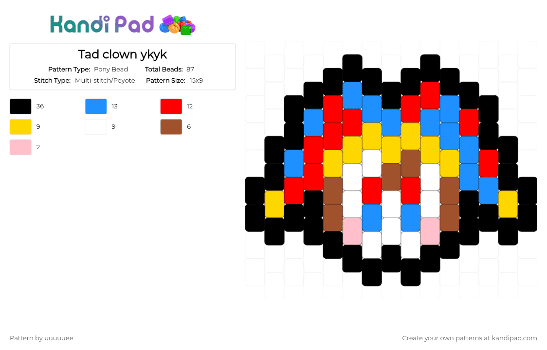 Tad clown ykyk - Pony Bead Pattern by uuuuuee on Kandi Pad - red,light blue