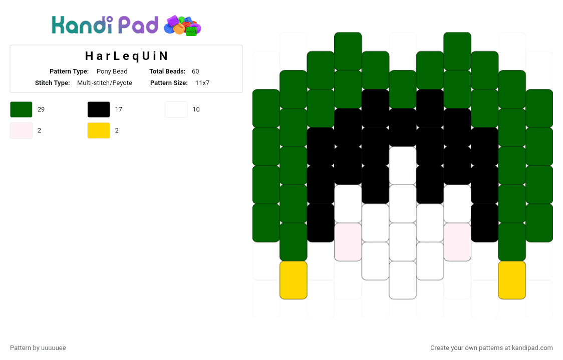 H a r L e q U i N - Pony Bead Pattern by uuuuuee on Kandi Pad - green
