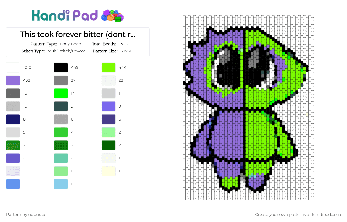 This took forever bitter (dont remix) - Pony Bead Pattern by uuuuuee on Kandi Pad - white,purple,green