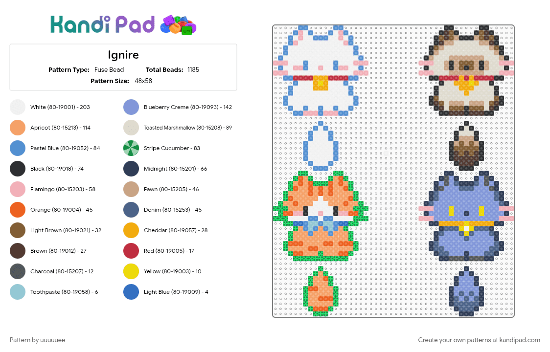 Ignire - Fuse Bead Pattern by uuuuuee on Kandi Pad - beige, green, light blue, orange
