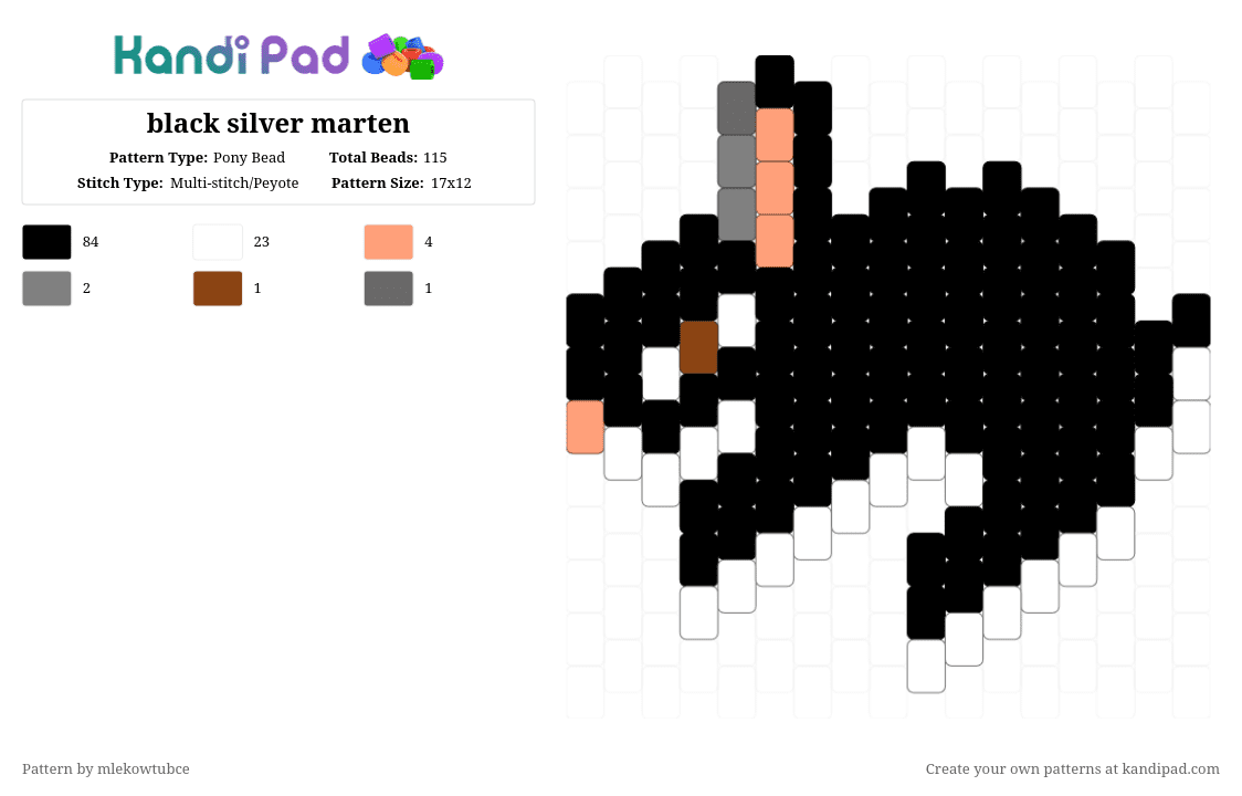 black silver marten - Pony Bead Pattern by mlekowtubce on Kandi Pad - black, black silver marten, bunny, charm, gray, orange, rabbit, silver marten, white