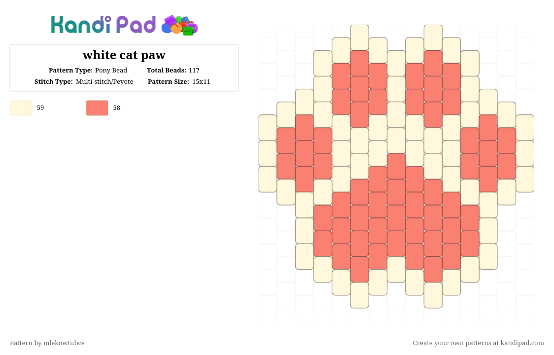 white cat paw - Pony Bead Pattern by mlekowtubce on Kandi Pad - orange,white,cat paw,cat print,charm