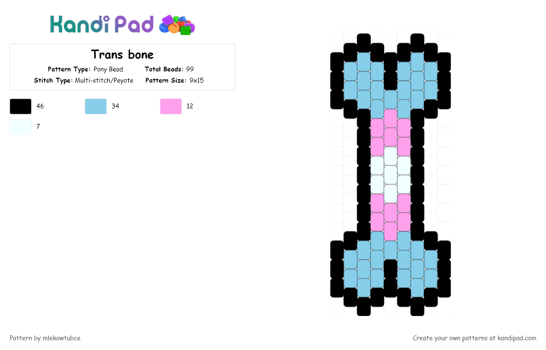 Trans bone - Pony Bead Pattern by mlekowtubce on Kandi Pad - light blue,pink,lgbt,trans,transgender,bone