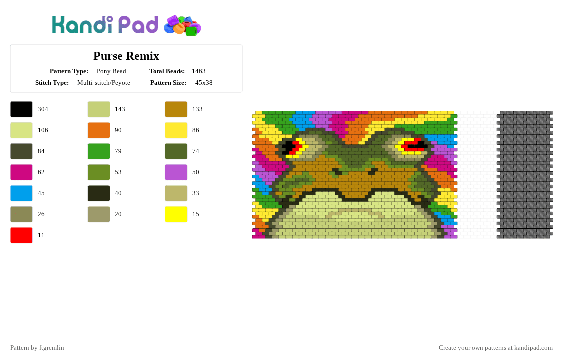 Bull Frog Bag Remix - Pony Bead Pattern by ftgremlin on Kandi Pad - yellow,green,pink,gold,animals,remix,colorful