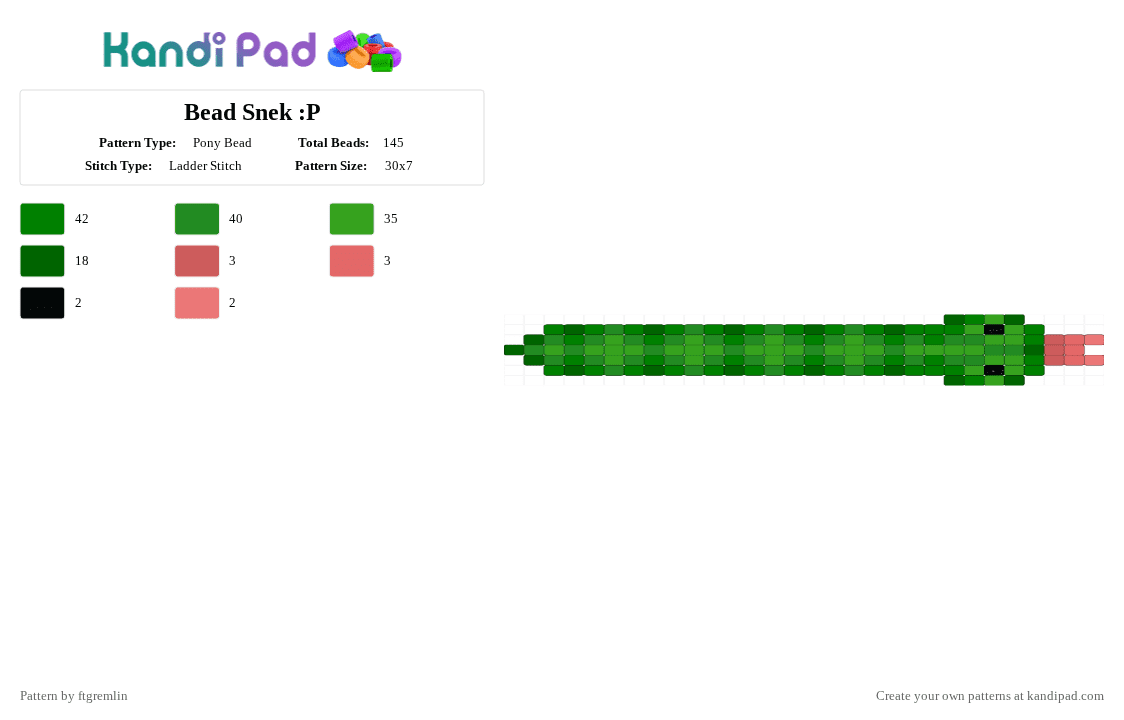 Bead Snek :P - Pony Bead Pattern by ftgremlin on Kandi Pad - green,animals
