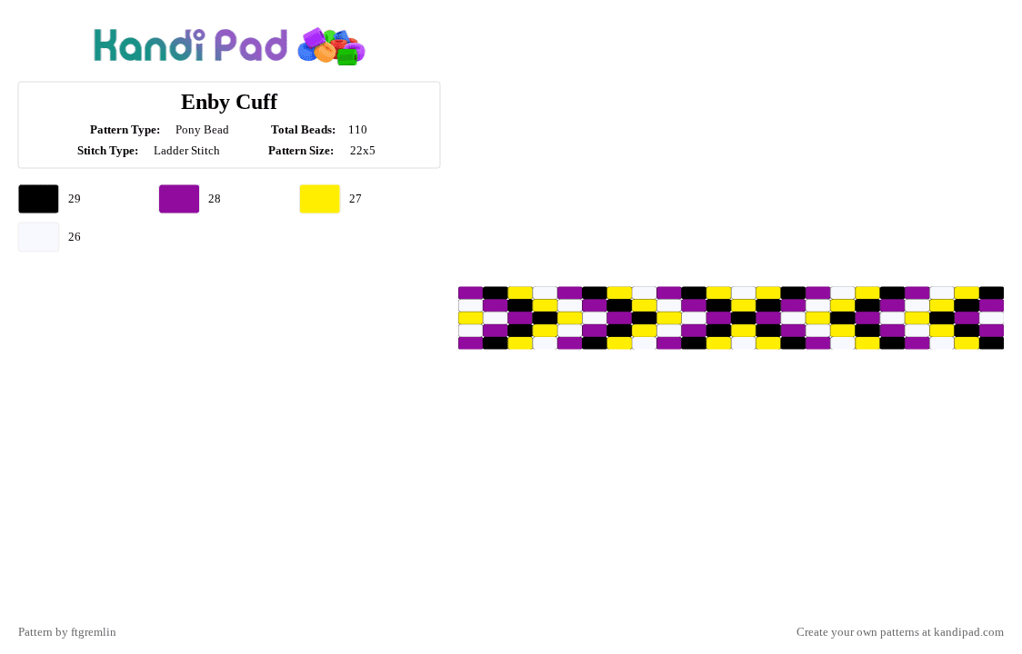 Enby Cuff - Pony Bead Pattern by ftgremlin on Kandi Pad - pink,yellow,pride