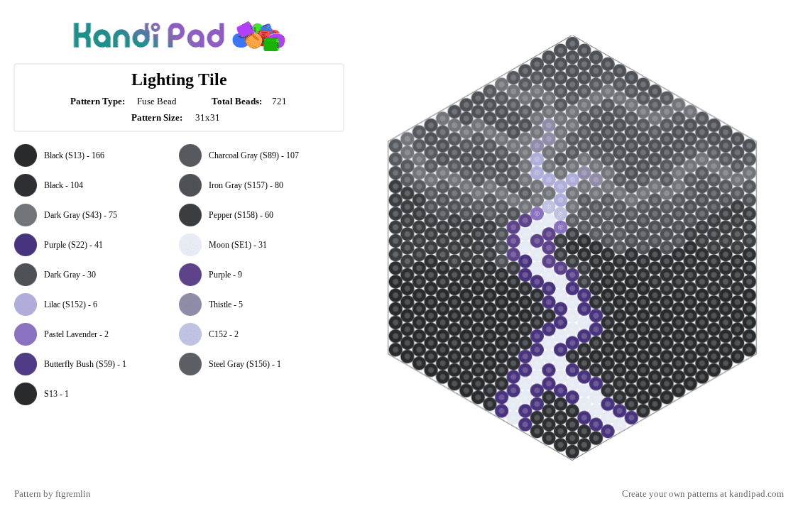 Lighting Tile - Fuse Bead Pattern by ftgremlin on Kandi Pad - black, cotdlightning, gray, purple