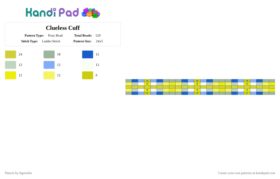 Clueless Cuff - Pony Bead Pattern by ftgremlin on Kandi Pad - yellow,cotdy2k