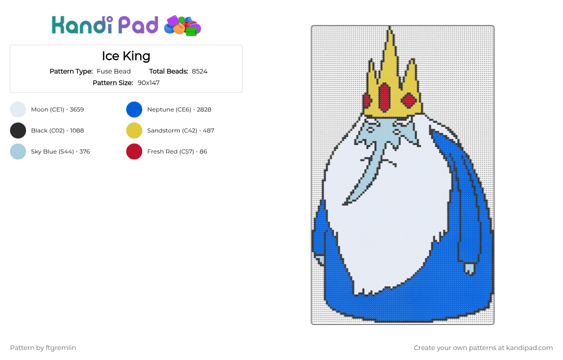 Ice King - Fuse Bead Pattern by ftgremlin on Kandi Pad - white,blue,cartoons