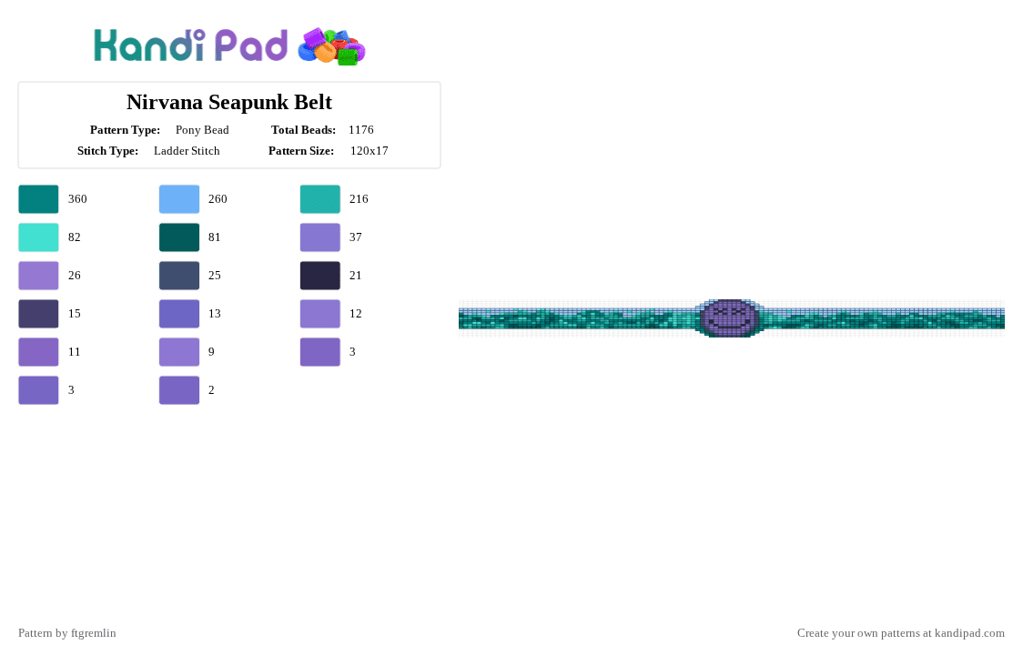 Nirvana Seapunk Belt - Pony Bead Pattern by ftgremlin on Kandi Pad - light blue,teal,cotdseapunk