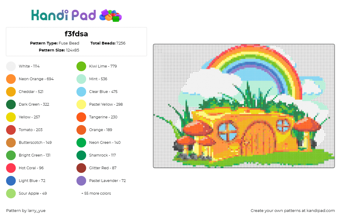 f3fdsa - Fuse Bead Pattern by larry_yue on Kandi Pad - house,cottage,fantasy,rainbow,mushrooms,yellow,orange