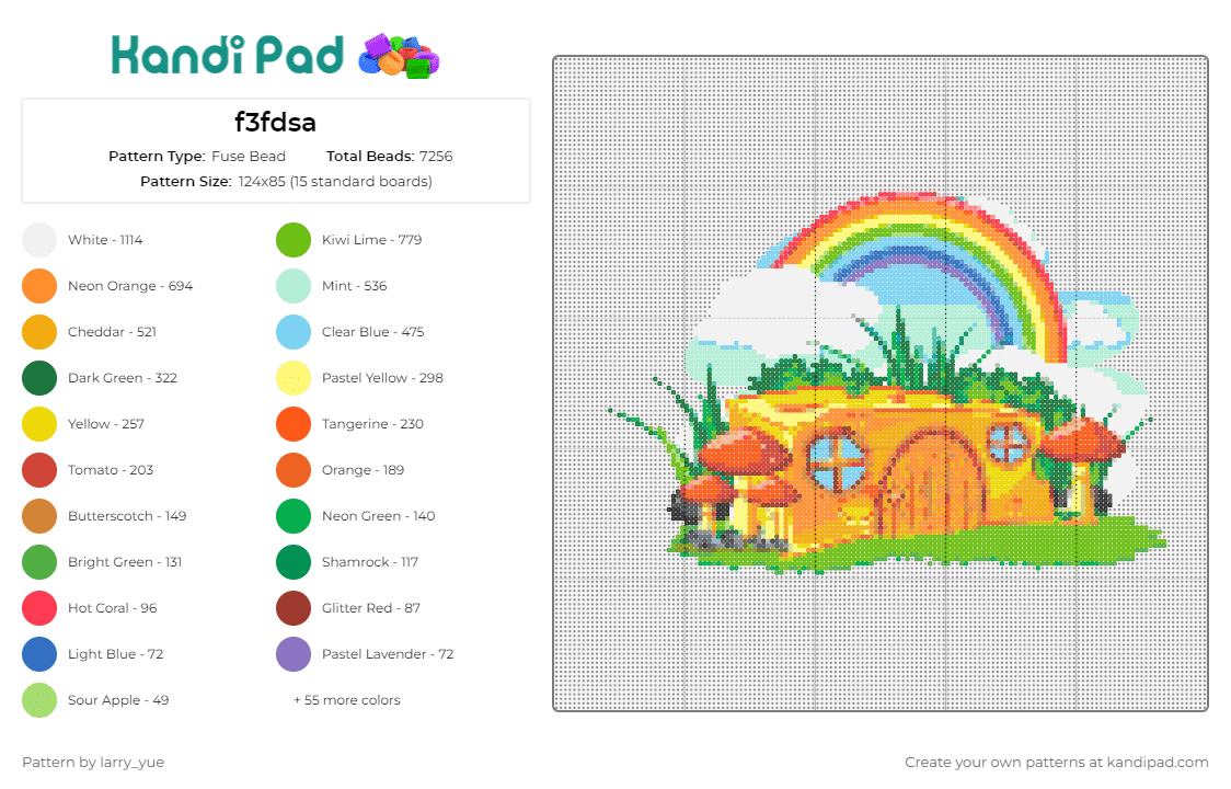 f3fdsa - Fuse Bead Pattern by larry_yue on Kandi Pad - house,cottage,fantasy,rainbow,mushrooms,yellow,orange